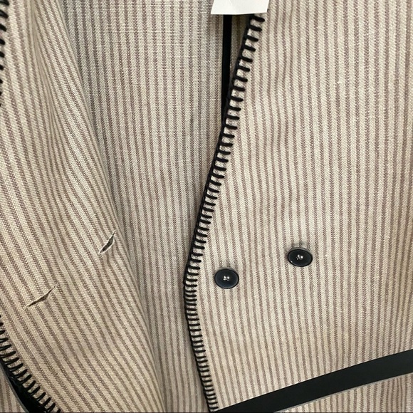 Zara Woman Stripe Wrap Dress Coat Sz Med Belted Linen Fringe Hem Roll Up Sleeves - Picture 14 of 14